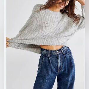 Free People Carter Chunky Oversized Pullover Knit Sweater Gray Women Size L